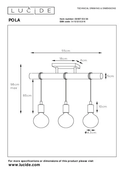 Lucide POLA - Flush ceiling light Children - 3xE27 - Blue - technical